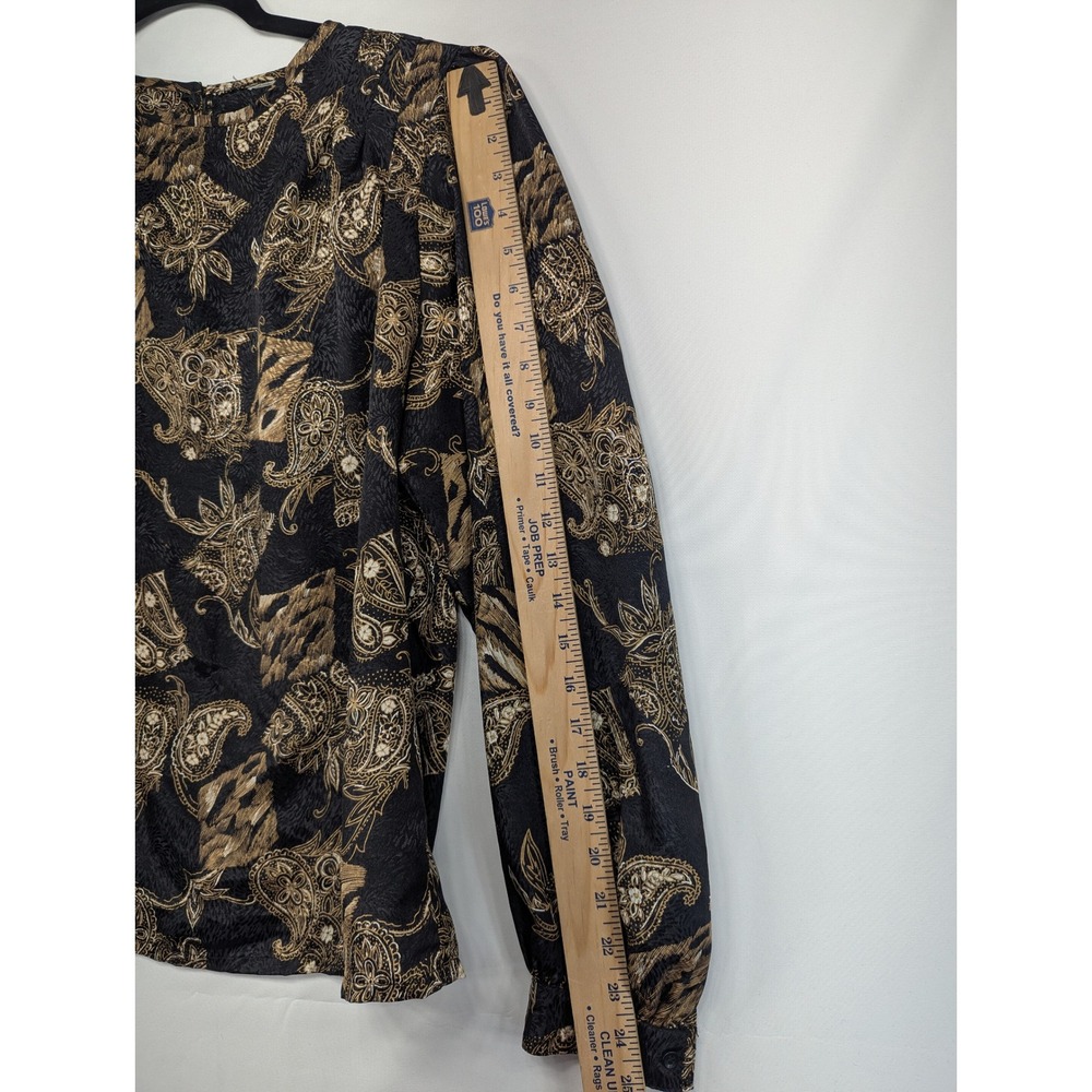 Vintage 1993 Protrend Ltd Paisley Blouse Black Gold Long Sleeve Top‎ 90s Large - Picture 6 of 10